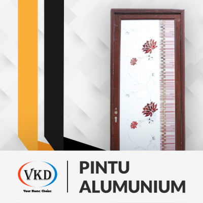 PINTU ALMINI MOTIF 3/4 D-GLASS RED + CERMIN
